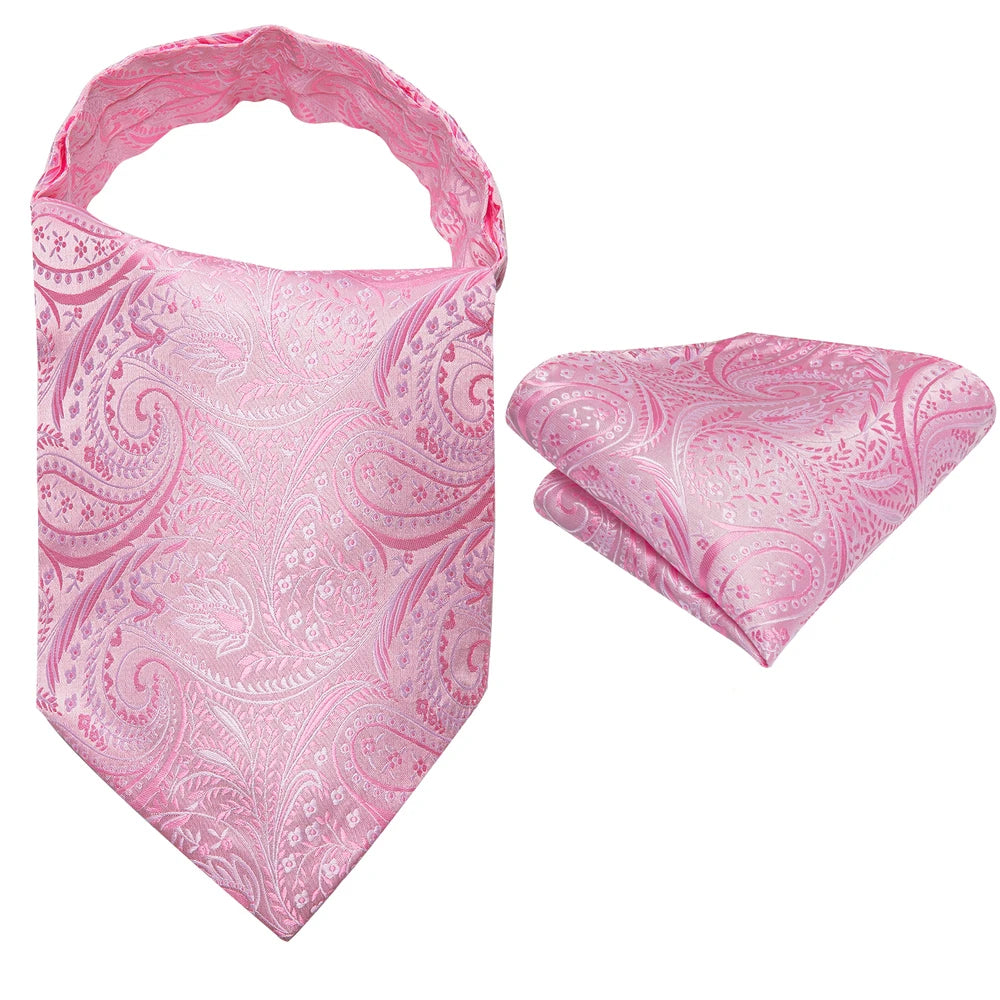 Ascot Tie Set, Classic Cravat with Pocket Square & Decorative Ring, Fashion Men's Neck Accessories Wedding Party silk Daily Wear Qme