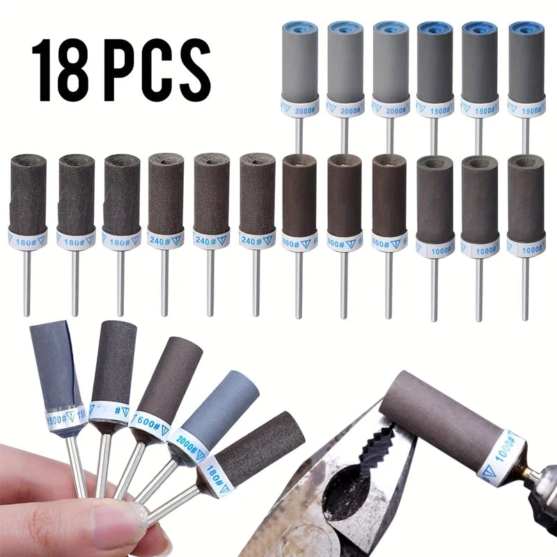 18pcs Sanding Drum Set with 1/8" Shank, Multiple Grits (180/240/600/1000/1500/2000) - Ideal for Metal Rust Removal and Stone Gri Qme 18PCS