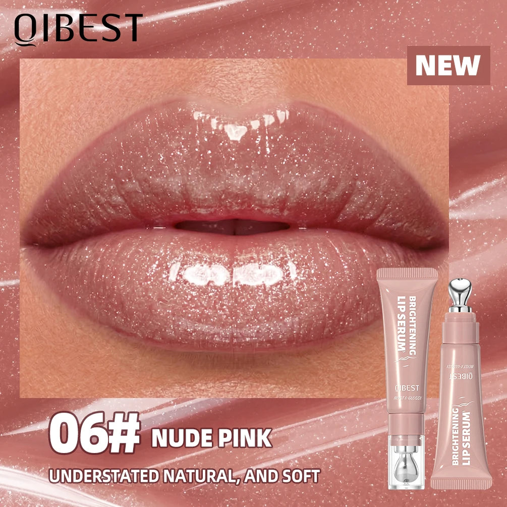 QIBEST 8 Color Mirror Pearl Lip Glaze Fine Shimmering Hydrating Lip Gloss Moisturizing Crystal Gloss Lip Tint Nourish Lip Makeup Qme 06 Nude Pink