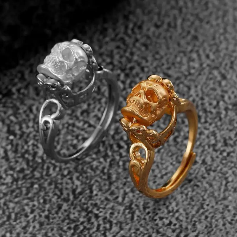 1Pcs New Vintage Gothic Steel Skull Rings Women Punk Rock Skeleton Women Ring Punk Rock Party Jewelry Accessories Qme