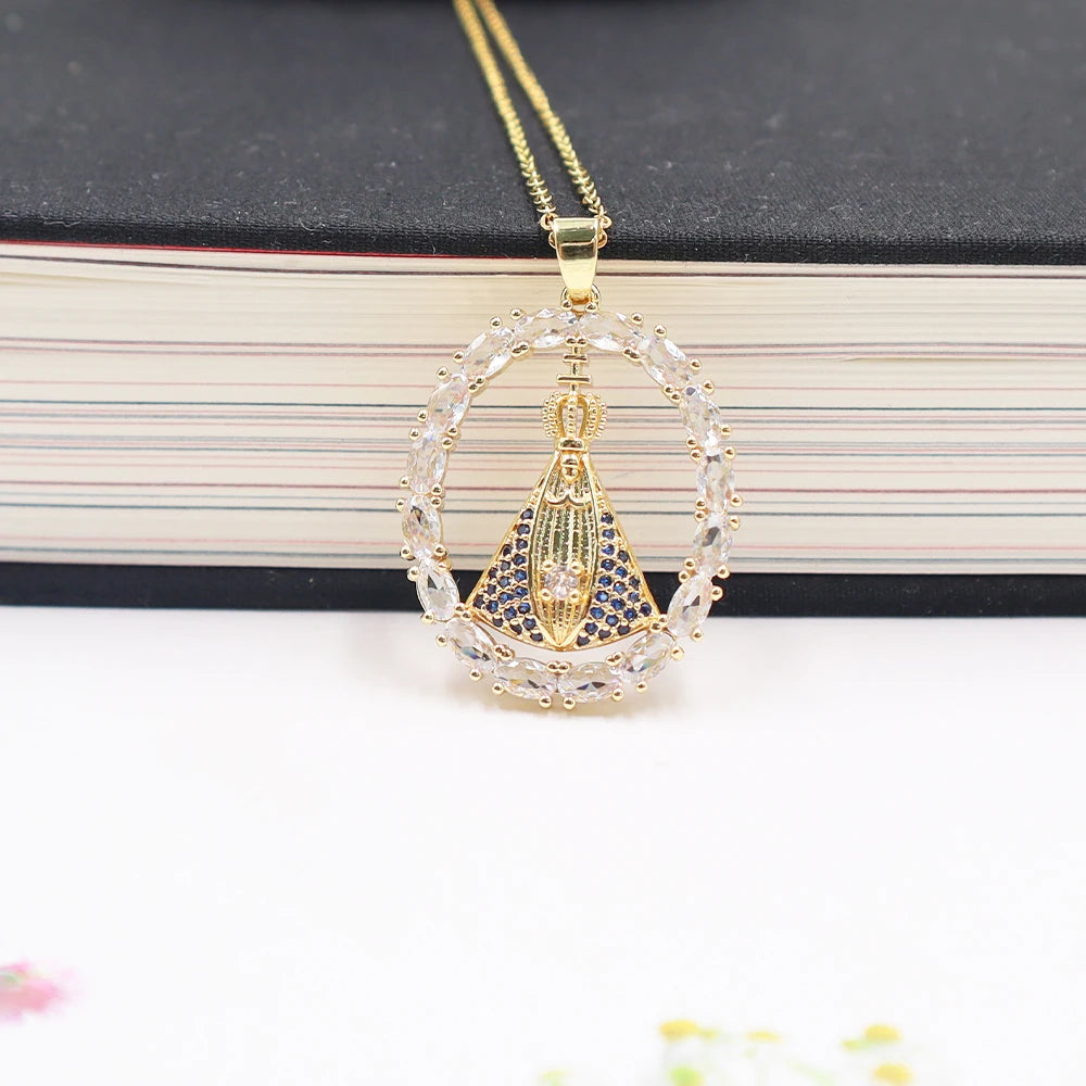 Original Design Round Our Lady Of Aparecida Pendant Necklace Virgin Mary Chain Catholic Brazilian Party Jewelry Gifts Wholesale Qme 2