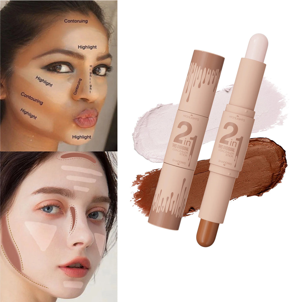 Double-ended dual-purpose high-light trimming stick, three-dimensional contour, nose shadow, facial shape, brighten and trimming Qme