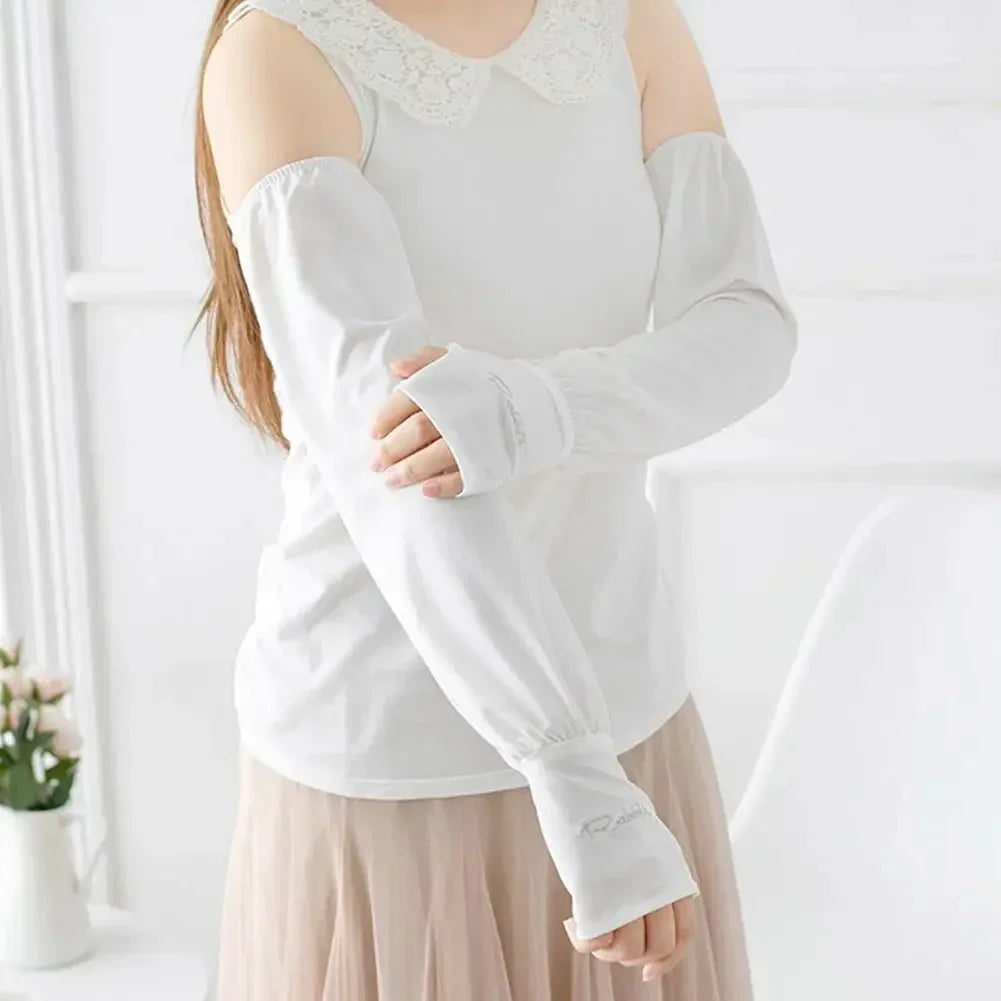 Summer Loose Sunscreen Driving Ice Silk Sleeve Female Long Length UV Protection Arm Arm Glove Sleeves Super Soft Breathable Qme