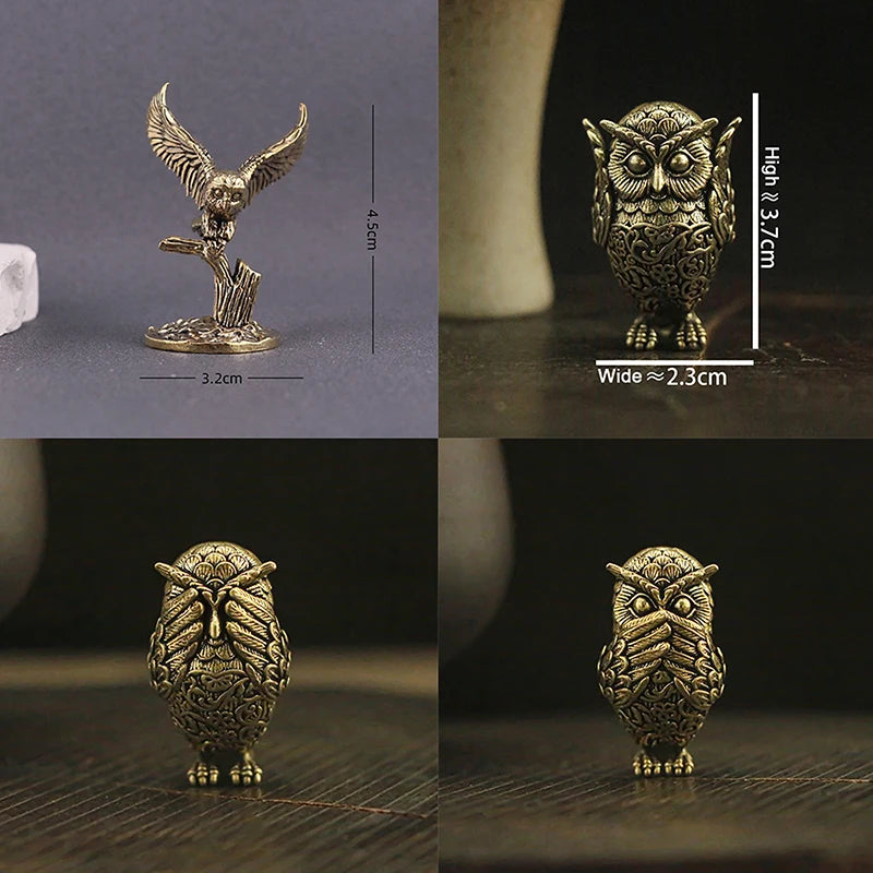 Retro Copper Animal Tea Pet Antique Solid Brass Owl Miniature Qme