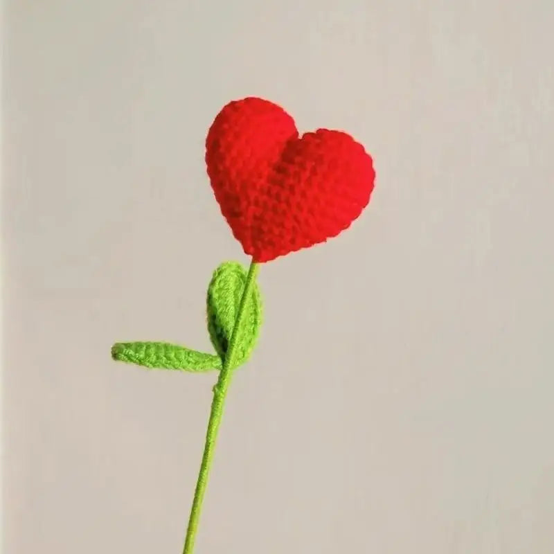 Handmade Crochet Heart Bouquet Yarn Love Flowers Green Stems Romantic Qme