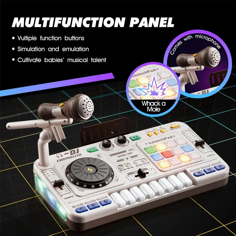 Kids Simulation DJ Mixer Controller Toys Multifunctional Music Effects Electronic Piano Keyboard Learning Birthday Gift Boy Girl Qme