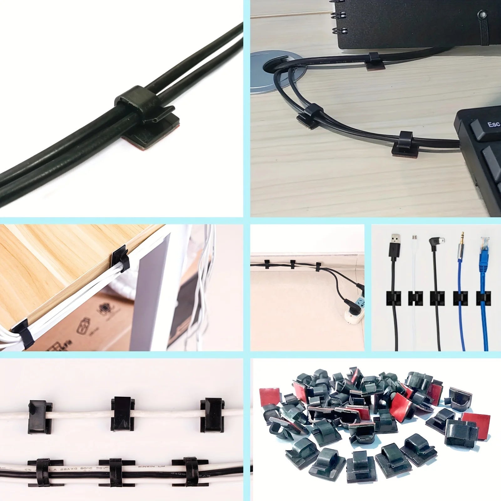 50/100pcs Self-Adhesive Cable Clips: The Ultimate Cable Management Solution for Home & Office! Qme