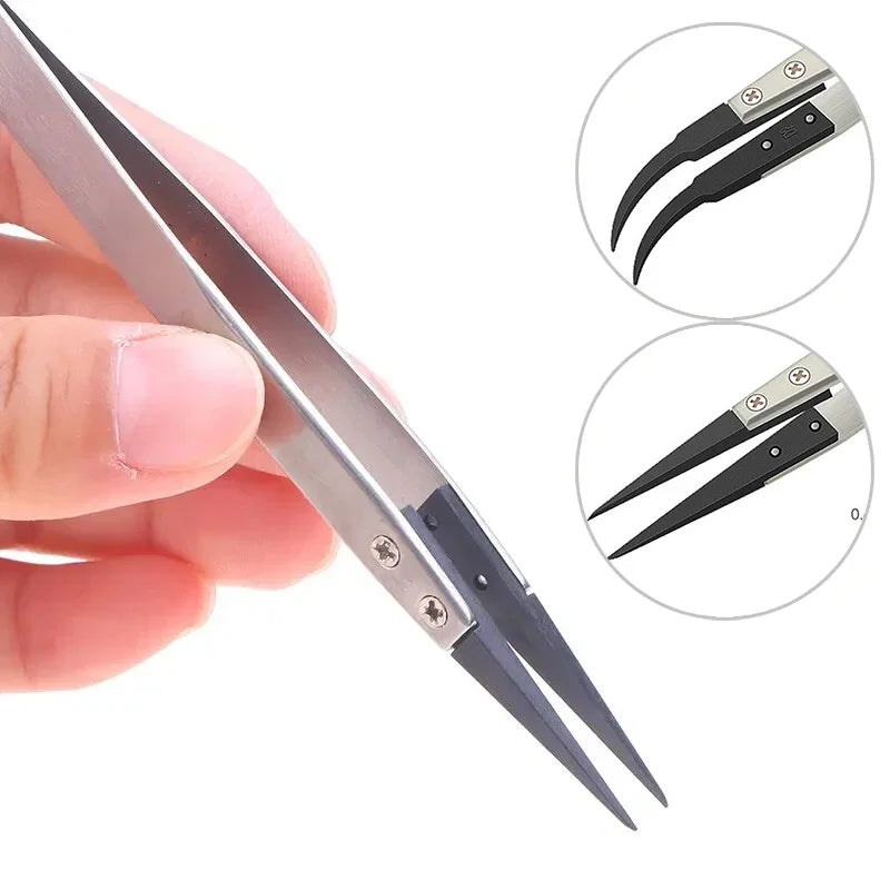 1PC For Watch Hands Installation Work Straight Elbow ESD-259 ESD-259A ESD-7A Handle Stainless Antistatic Plastic Tweezers Qme