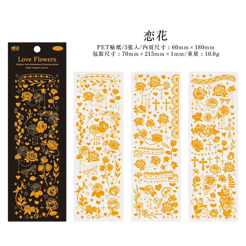 3pcs Waterproof Glittering Laser Cartoon Graffiti Dot Decorative Stickers for Scrapbooking DIY Photo Notebook Collage Stationery Qme A