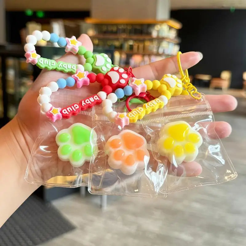 Cat Claw Stress Relief Squeeze Toy Ice Transparent Mini Keychain Cute Qme