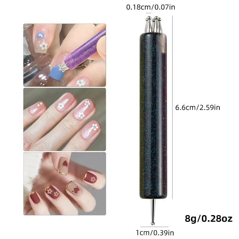 Double End Nail Dotting Pen Five Petal Flower Design Lightweight Qme Black