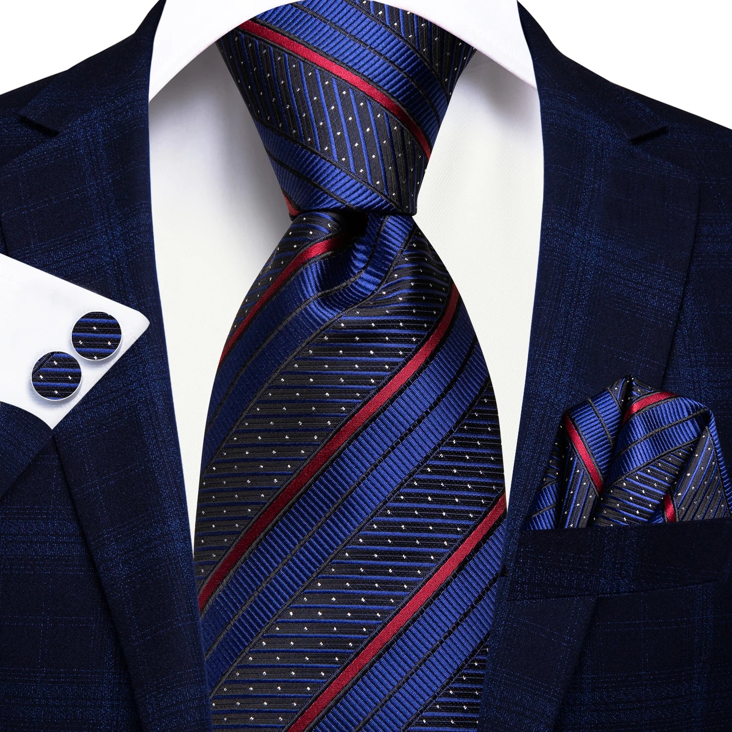 Hi-Tie Striped Light Blue Yellow Pink Men Elegant Necktie Hanky Cufflinks for Tuxedo Fashion Classic Silk Luxury Tie for Man Qme N-3416