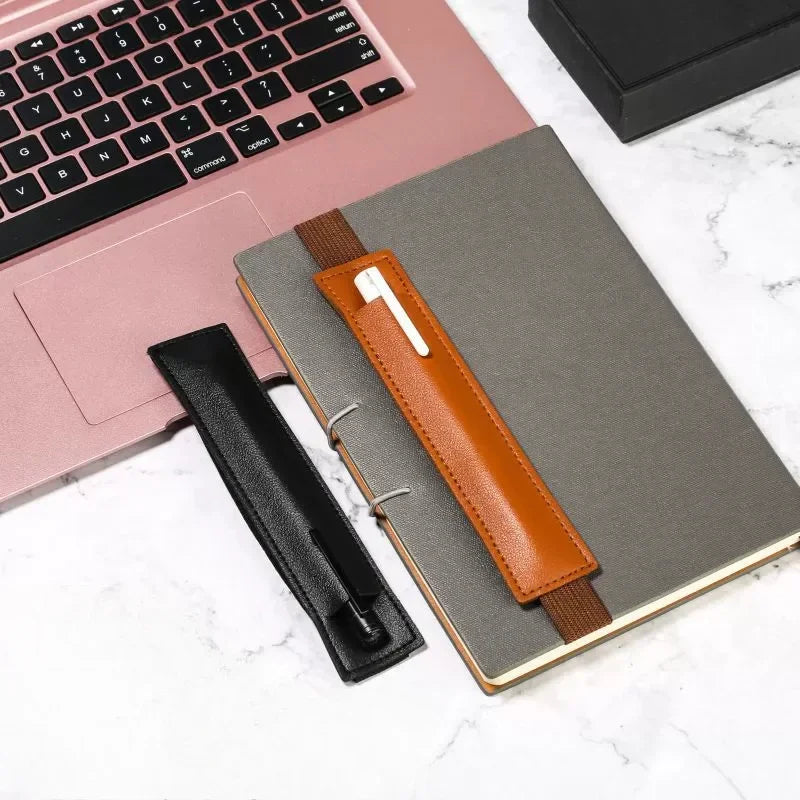Pu Leather Pen Bag Elastic Buckle Book Notebook Fashion School Pen Case for Office Meeting Easy Carry Office Student Stationery Qme