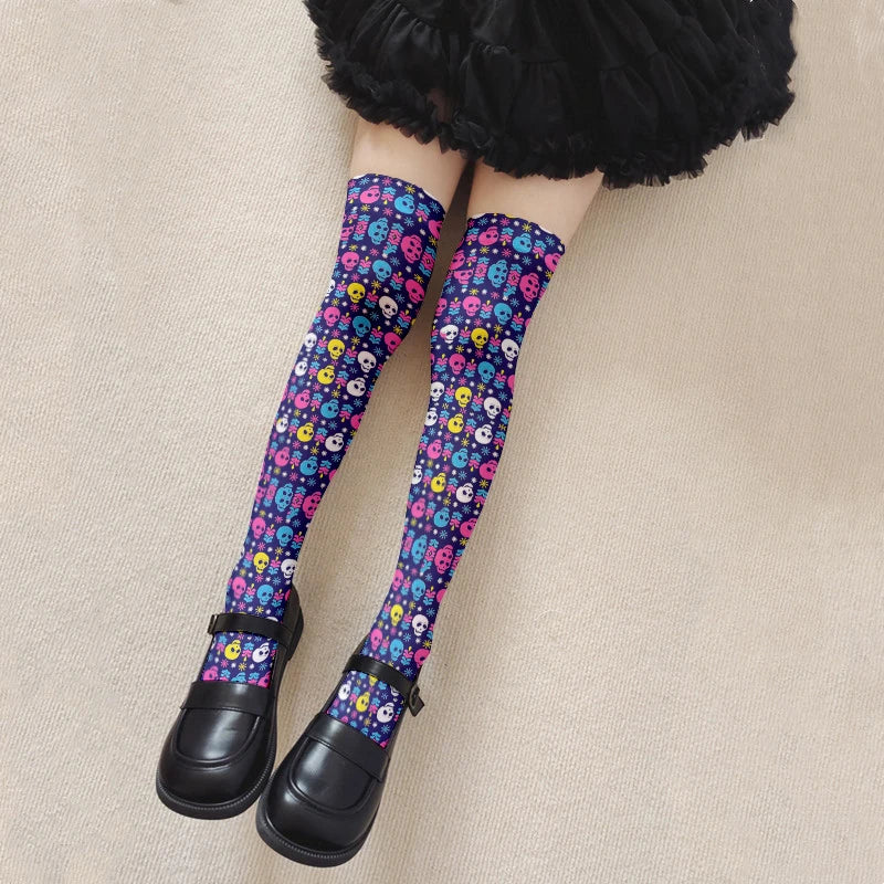Fun Skull Pattern Women's Long Stockings Fashion Printing Trend Qme style5 One Size