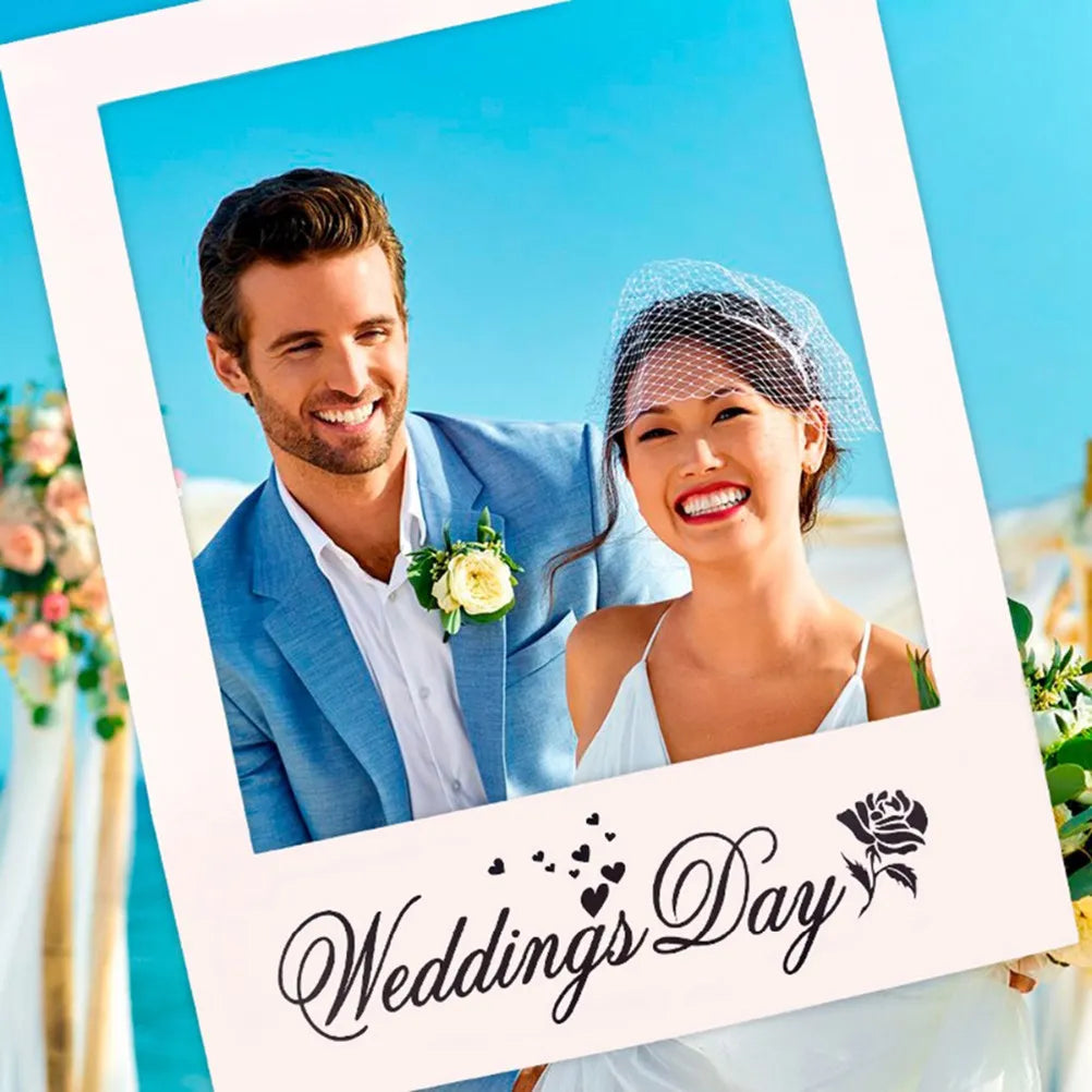 Wedding Day Photo Frame DIY Photo Props Creative Photo Booth Wedding Favors Anniversary Wedding Decoration Party Supplies (White Qme