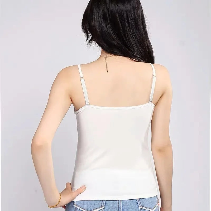 Adjustable Padded Bra Tank Top Women Modal Spaghetti Solid Cami Top Vest Female Camisole with Built in Bra Fitness Clothing Qme