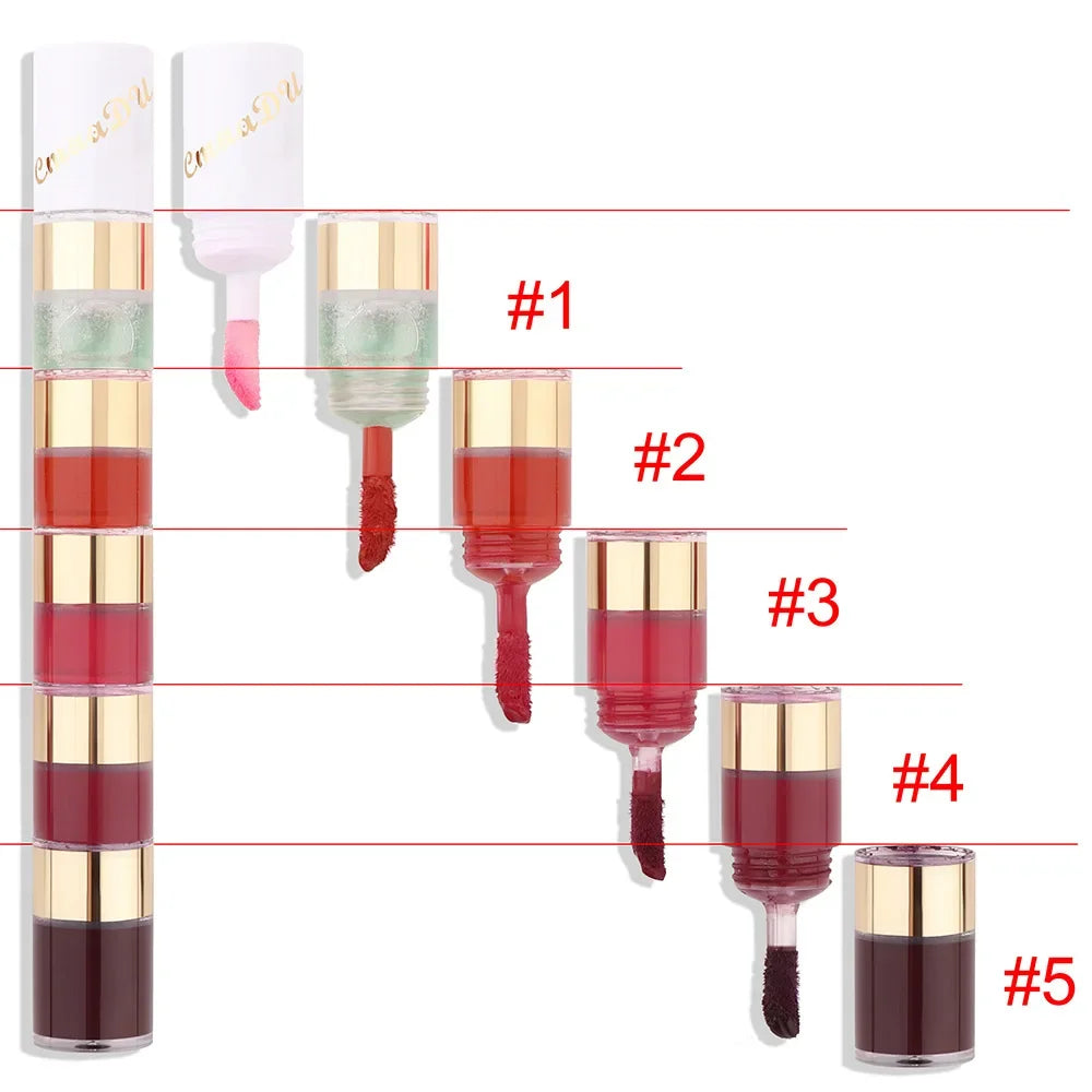 5 In 1 Matte Lipstick Kit Combo Strip Velvet Sexy Red Lip Tint Non-stick Cup Lip Gloss Lip Oil Makeup Lips Cosmetic Set Qme