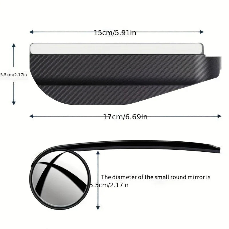 Car Rearview Mirror Rain Visor with Integrated Blind Spot Mirror & Reversing Aid - Convex Curved -Like Shield, Qme