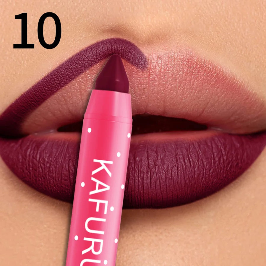 15 Colors Lipstick Pencil Waterproof Sexy Red Matte Contour Tint Qme 10