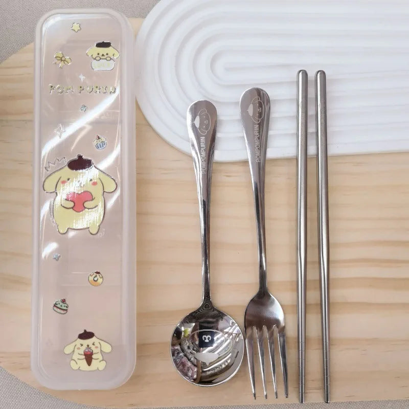 Kuromi Stainless Steel 3-Piece Portable Cutlery Set Cute Cartoon-Themed, Stylish Fork and Spoon Set Qme 5