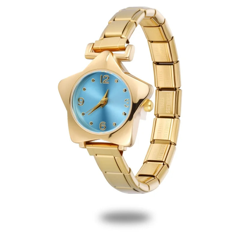 Gold Retro Simple Men Women's Watch Stainless Steel Strap Star Dial