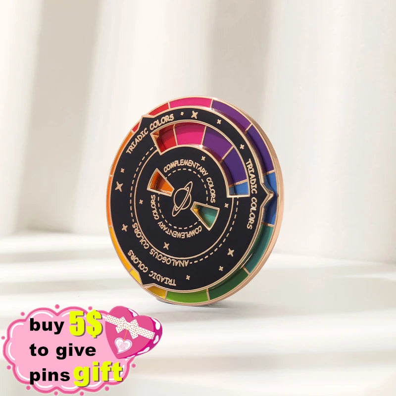 Round Color Metal Compass Enamel Pin Fashion Brooch Art Multicolour Badge Lapel Clothes Hat Jewelry Kid Gift Lapel Pin Wholesale Qme