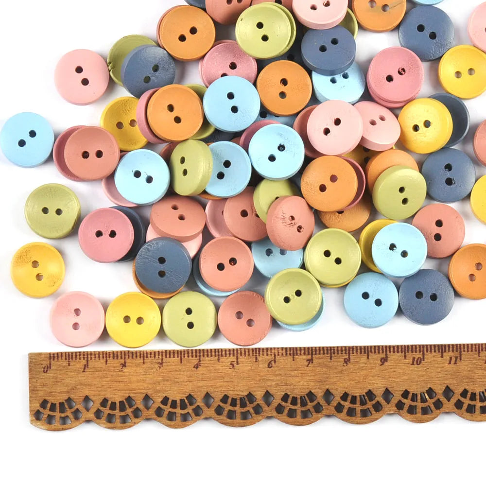 50Pcs Mixed Color 2Holes Round Wooden Buttons For Scrapbook Crafts Sewing Accessories Home Decor Handmade Supplies 15/20/25mm Qme