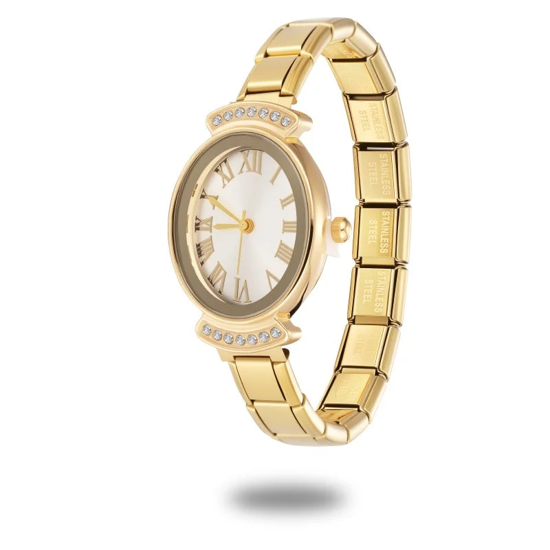 New2026 Vintage Oval Inlaid Zircon Stainless Steel Watch Bracelet