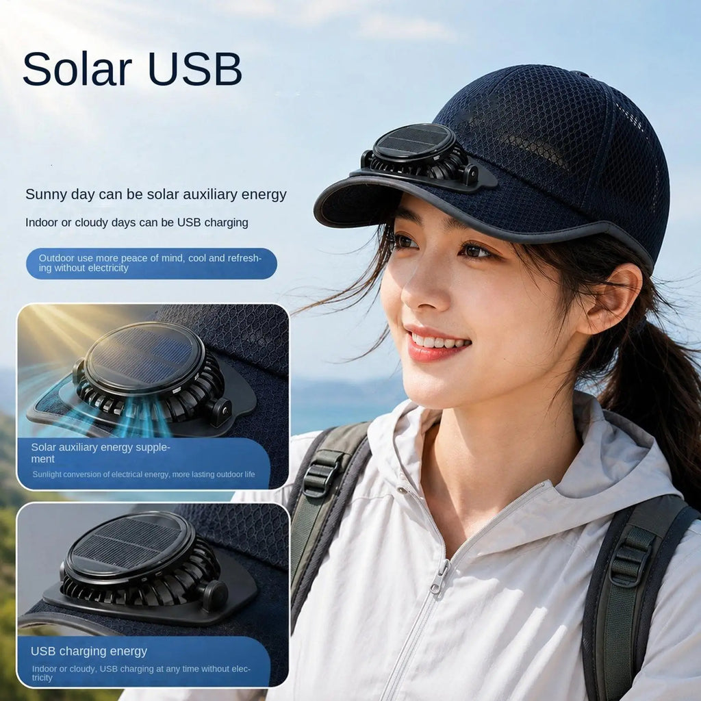 Hat With Fan Solar Powered Cooling Sun Protection With 3 Gears Summer Fan Sun Hat For Commuting Fishing Walking Hiking Camping Qme