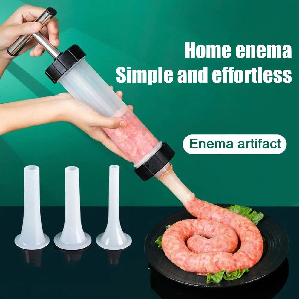 Manual Sausage Maker with 3 Stuffing Nozzles - Handheld Sausage Filler, Home Kitchen Sausage Stuffer Tool for Homemade Sausages Qme