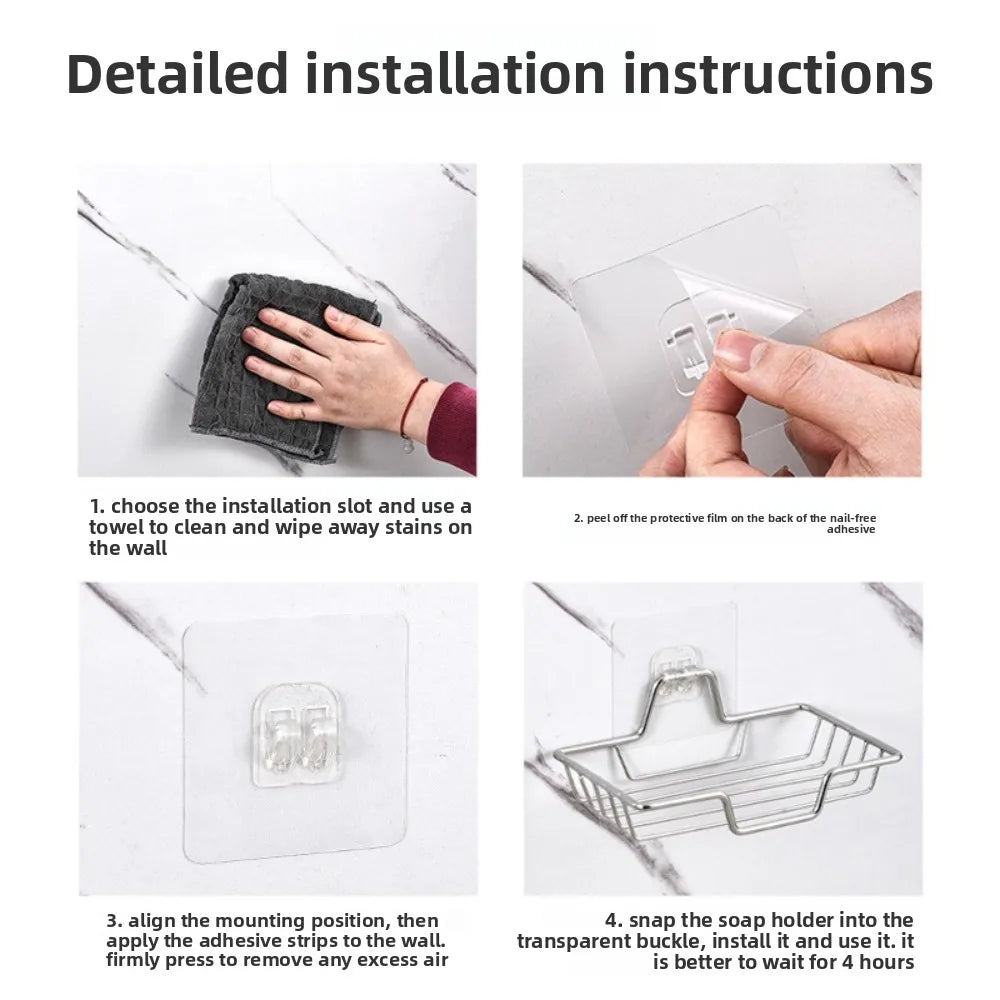 Wall Mounted Self Adhesive Soap Dish 1/3/5Pcs Stainless Steel Soap Holder Bathroom Shower Drain Storage Organizer Rack Qme