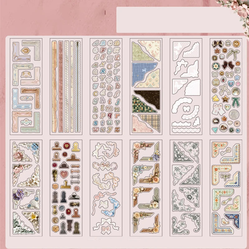 Vintage Border Decorative Sticker Book, Ideal for Journal Collage & Gift Wrapping Decoration, Great Present Choice Qme B