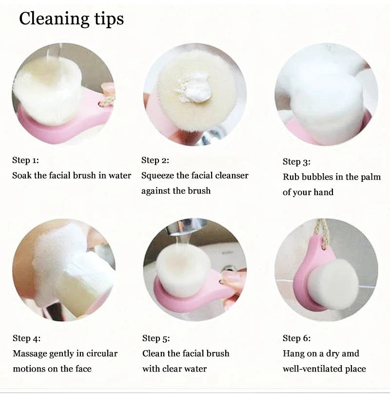 Facial Cleansing Brush Wooden Handle Soft Bristle Face Cleaning Qme