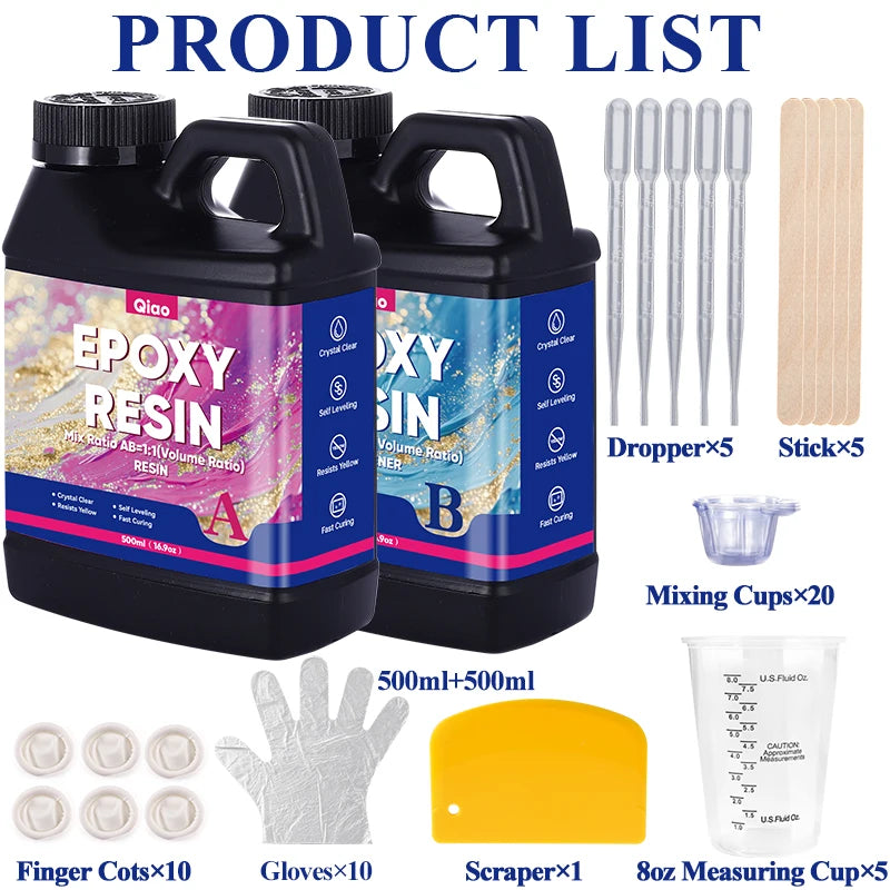 High Gloss 1:1 Epoxy Resin – Fast Curing & Heat Resistant Epoxy Reisn for Art, Jewelry, Furniture Tops & Handmade Crafts DIY Qme