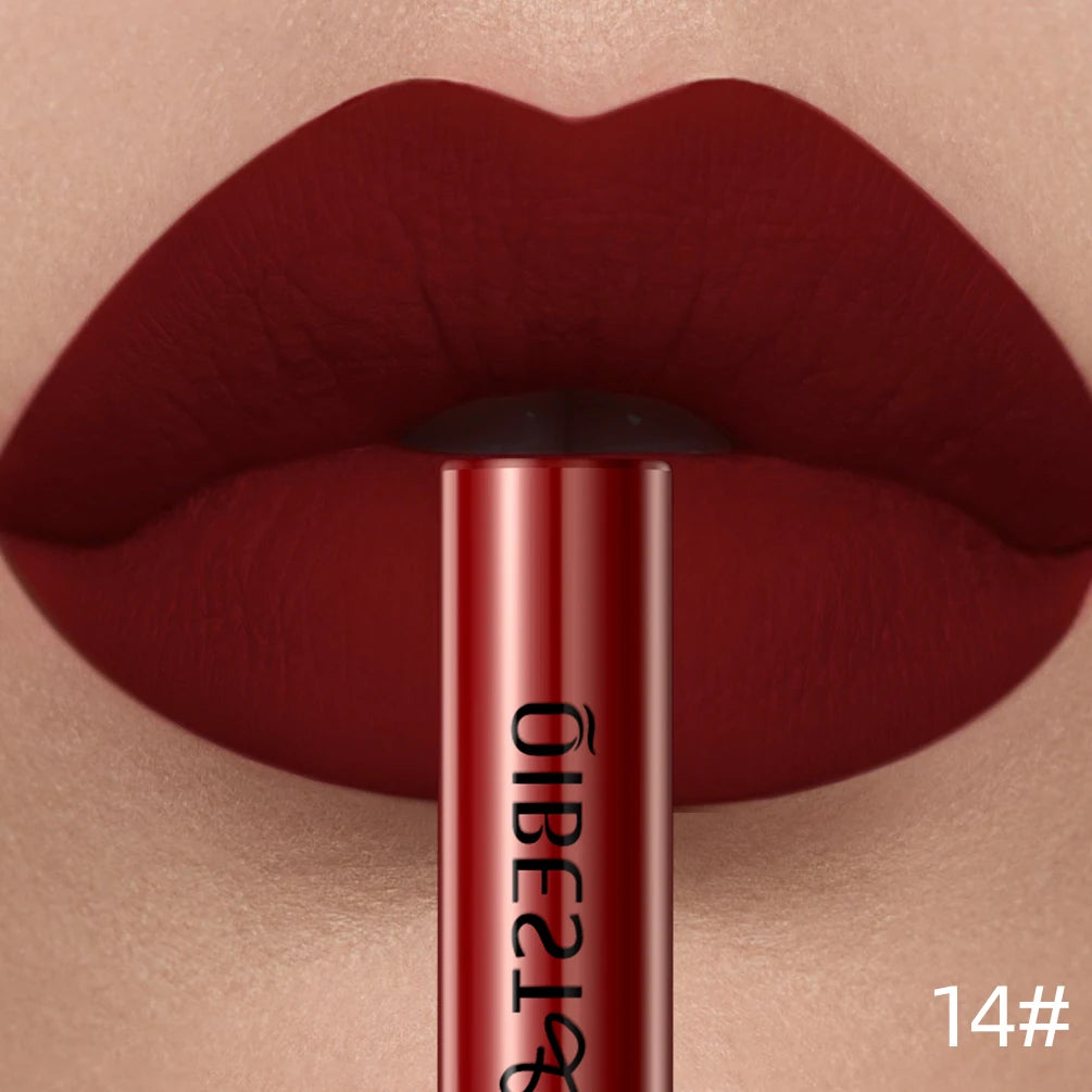 QIBEST Liquid Lipstick Waterproof Velvet Nude Matte Sexy Red Lip Gloss Long Lasting Nonstick Lip Stain Makeup 24 Colors Hots Qme 14