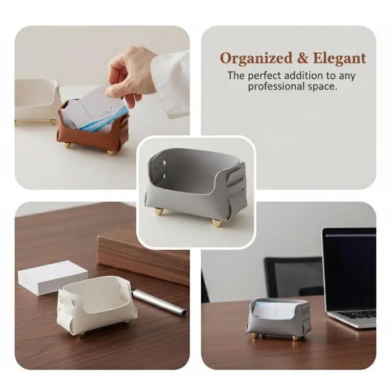 PU Business Card Holder Desktop Sign Display Stand Storage Qme
