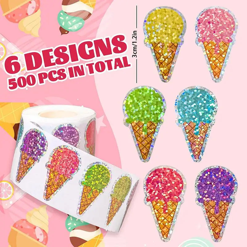 Shiny Glitter Ice Cream Stickers Self Adhesive 100 Kids DIY Art Qme