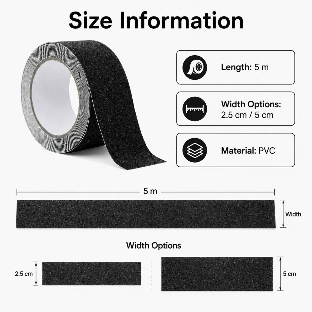5M Self Adhesive Anti Slip Tape PVC 5cm Width Waterproof Non Skid Grip Strip for Bathroom Shower Floor Tile Stair Steps Qme