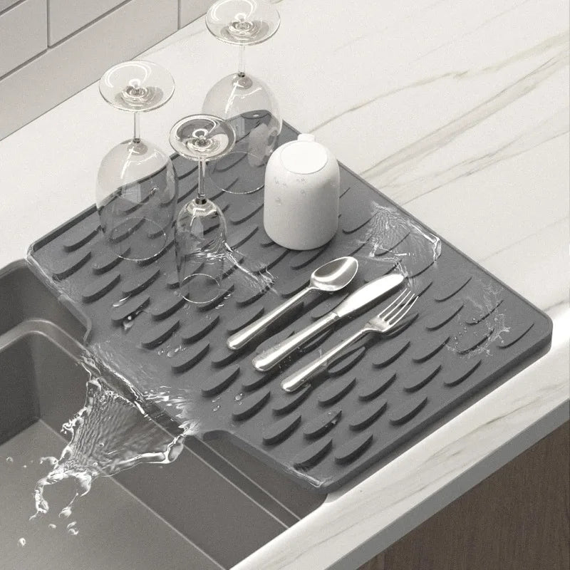 Silicone Kitchen Sink Drain Mat Drying Mat Non-slip Tableware Drain Pot Drying Filter Mat Suitable for Countertops Sinks Qme