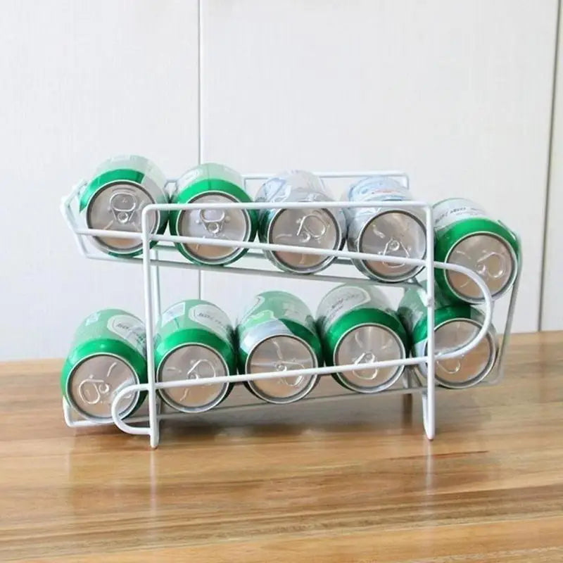 Iron Double-layer Cola Storage Rack Kitchen Soda Can Rolling Shelf Qme