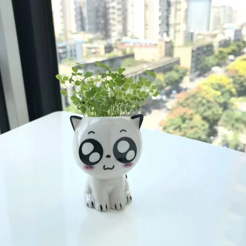 1pc Mini Cat Shaped Ceramic Flower Pot Cute Cartoon Desktop Potted Plant Pot DIY Home Desk Decor Nursery Pot School Gifts Qme A
