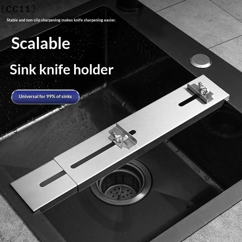 Stainless Steel Sink Sharpening Stone Holder Retractable Whetstone Qme