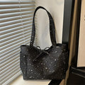 Light Blue Tote Bag With Glitter Star Pattern Bow Decor Multi Pockets For School Shopping Daily Outings Travel Qme A1