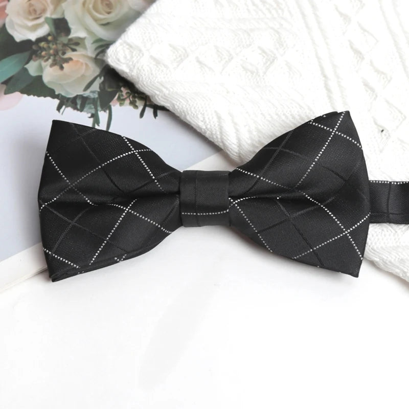 Mens Ties Solid Black Bowtie Men British Double-layered Bowknot Qme A4