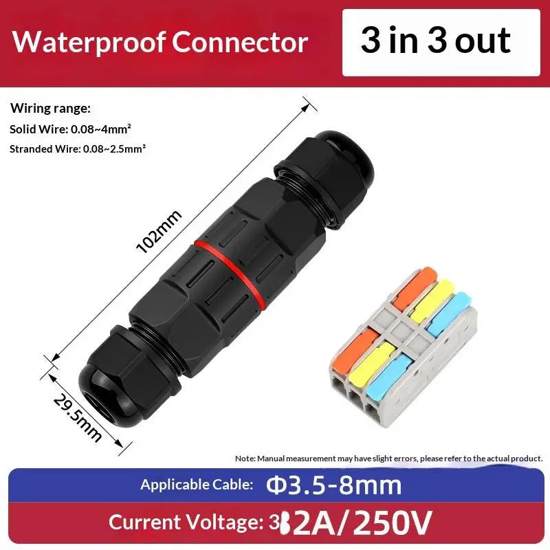 1 IP68 Waterproof Quick Connect Cable Connector 2 Out 3 Pin Qme 3 pin B 3PCS