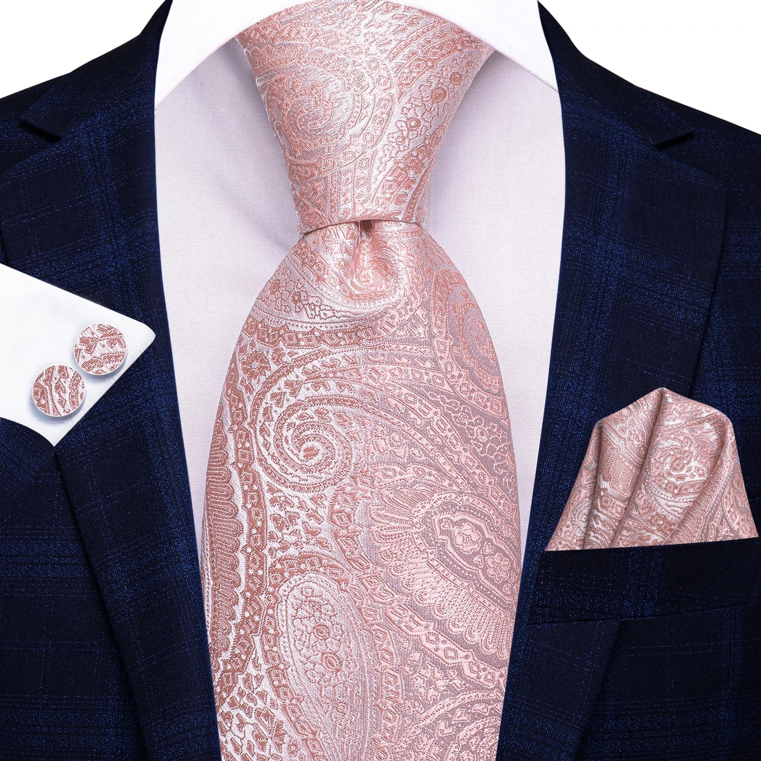 Hi-tie Floral Pink Purple Blue Men Elegant Necktie Handkerchief Qme N-3748