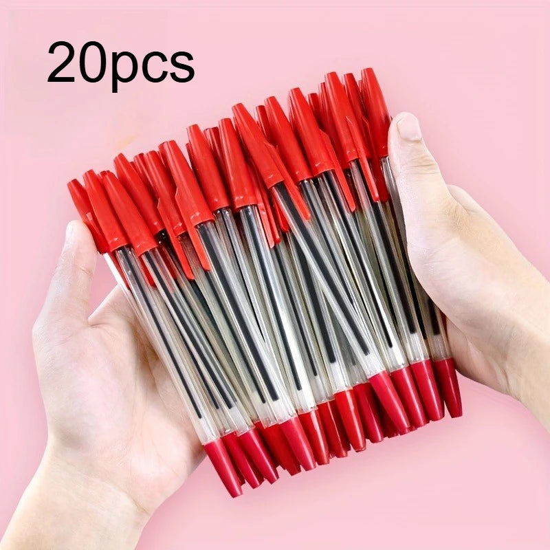Quick Drying Black, Red, And Blue Ballpoint Pens - Polypropylene Ballpoint Pens With Adjustable Caps, Medium Tip, Smooth Writing Qme Red 20pcs