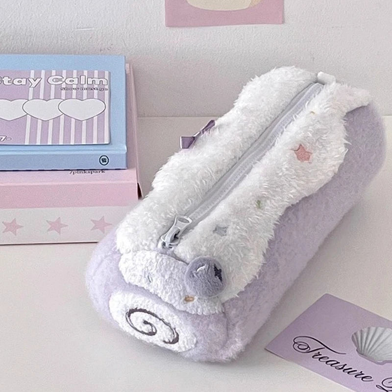 Cute Cake Cosmetics Bag Swiss Roll Plush Pencil Case Kawaii Large Qme
