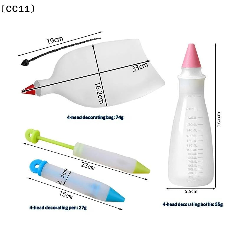 4-Head Piping Tip Silicone Chocolate Butter Pen Bags Bottles Writing Qme