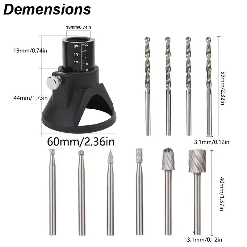 Rotary Router Milling Cutter Guide Attachment Twist Drill Bit Wood Carving Tool Kit Dedicated Locator Woodwork Tool for Dremel Qme
